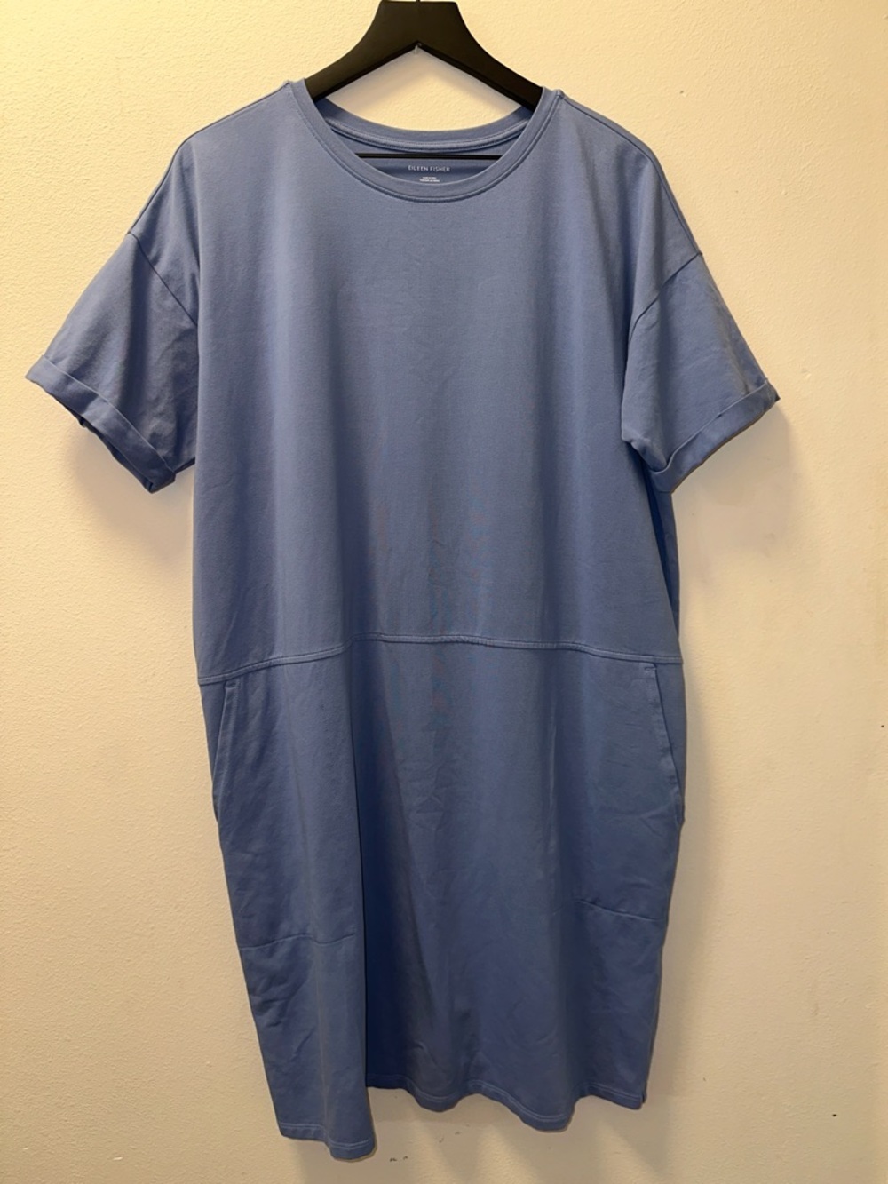 EILEEN FISHER Organic-Cotton Jersey Round-Neck Dress L in Marina blue